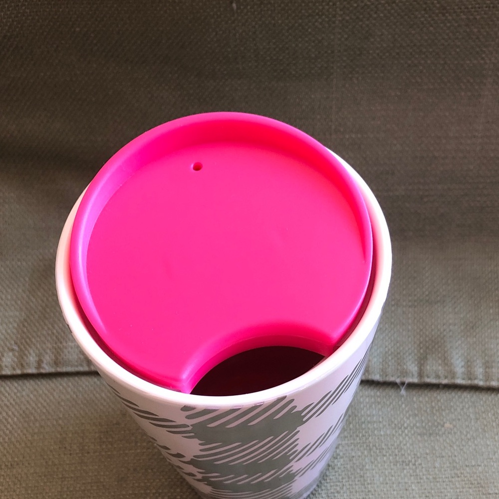 Starbucks Metallic Silver Tumbler with Bright Pink lid 12 Oz - Picture 3 of 6